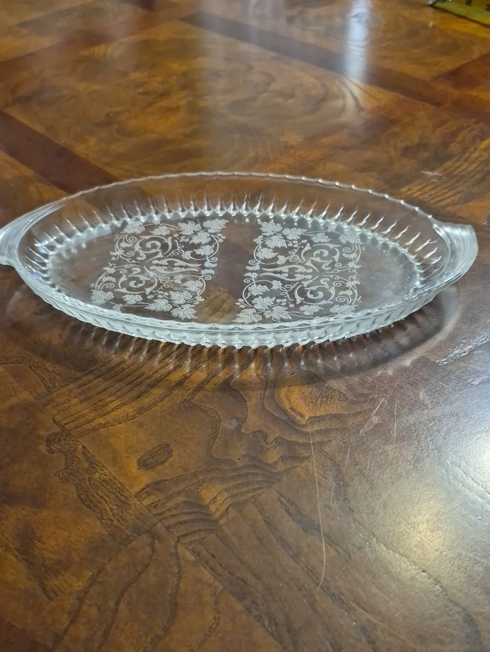 Vintage, 1930's Martinville Clear Glass Serving Tray with Floral Etching - Clear